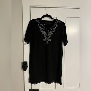 ZARA Black Velvet Feel Studded Tunic Dress Size s